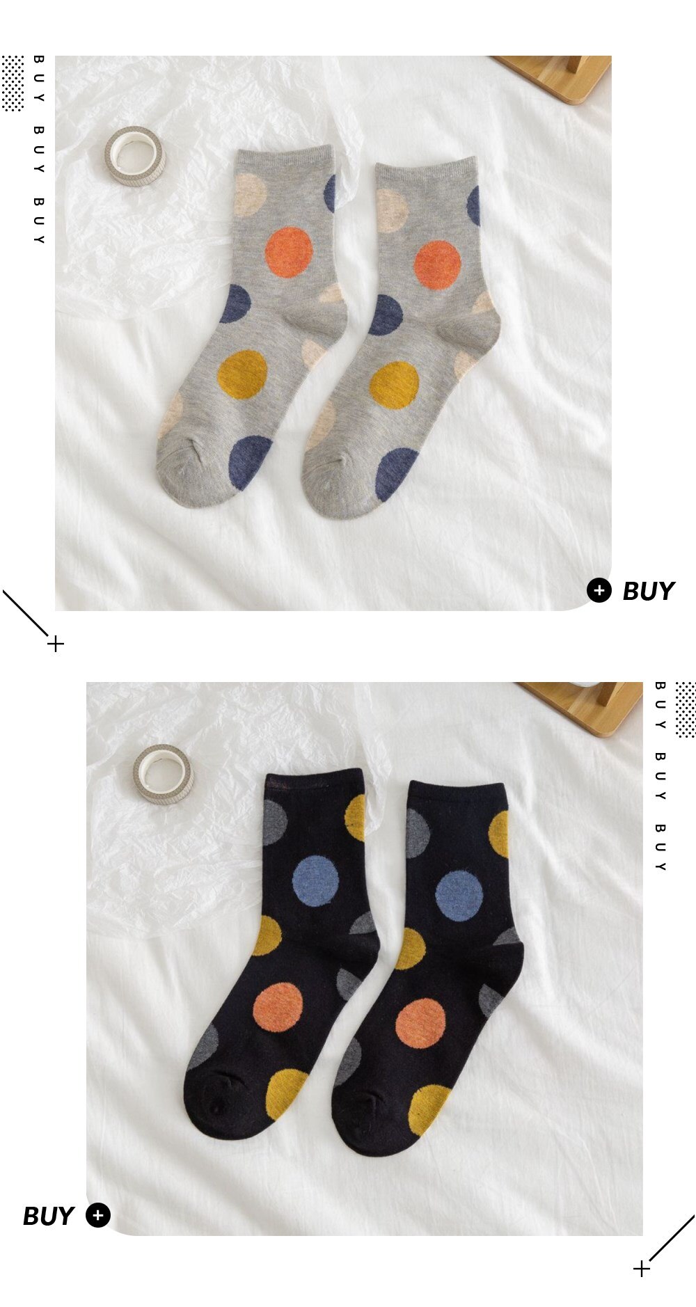 2 Pair/Pack Big Dot Cotton Socks Women Kawaii Women Socks Sweat Autumn and Winter: 86163-3
