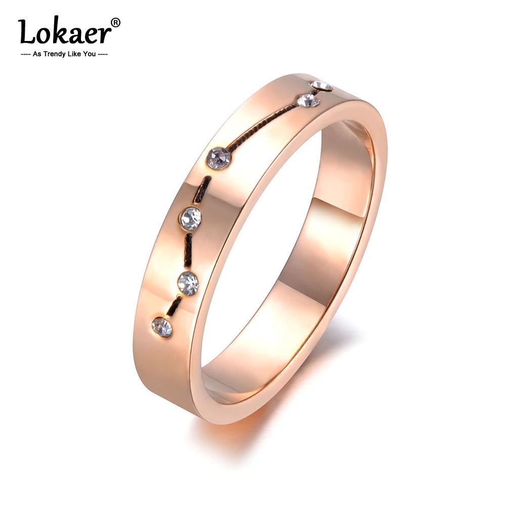 Lokaer joias em aço inoxidável, strass, anel de noivado, rosa, dourado, cristal, anéis de casamento para mulheres, frete direto, r19006