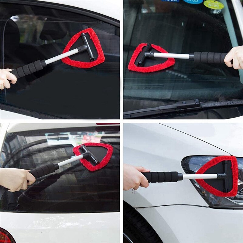 Windshield Window Cleaner Tool, Extendable Long-Reach Handle, 5 Washable Reusable Bonnets