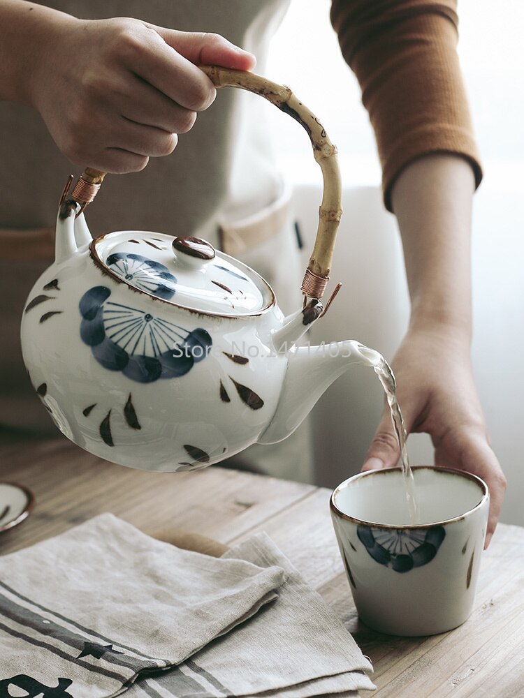 Japanese Style Retro Hand-painted Teapot Inn Pub Restaurant Teapot Ceramic Tea Cup Tea Cup Single Handle Pot
