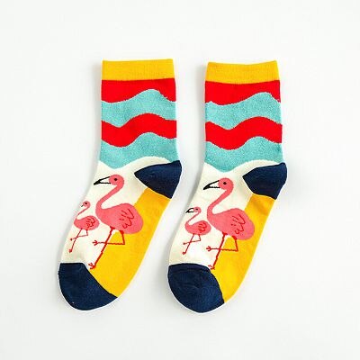 Calcetines divertidos Harajuku para mujer, medias de algodón con dibujos animados de aves, animales, flamencos, cómodos en tubo, medias de chica,: 2