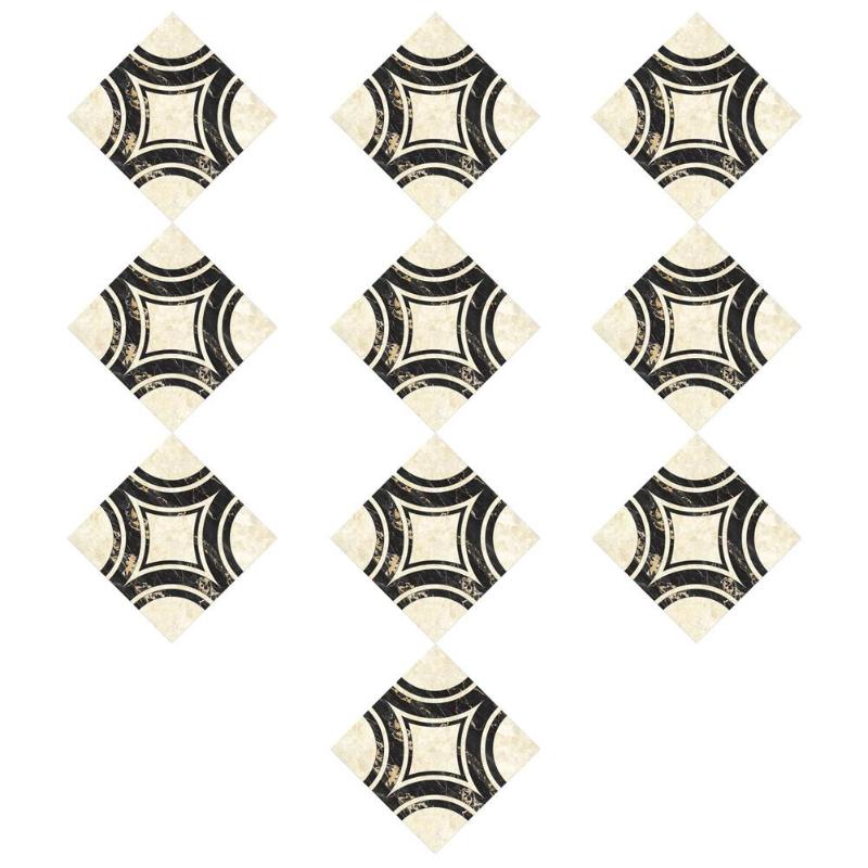 10pcs Adhesive Tiles Stickers Art Diagonal 3D Floor Sticker Vintage Pattern Art Decorative Accessories for Kitchen Bedroom: L