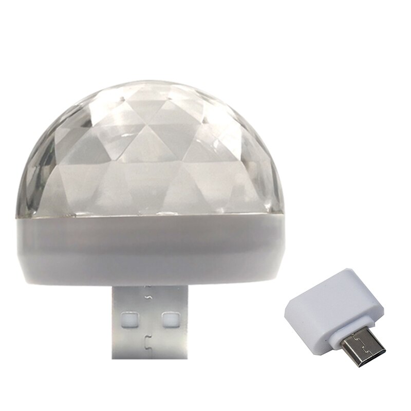Fargerik mini 5v 3w usb ambient biltilbehør party rgb led lys innendørs for dj bærbar med magisk sceneeffekt hvitt skall: Lampe med mikro-usb