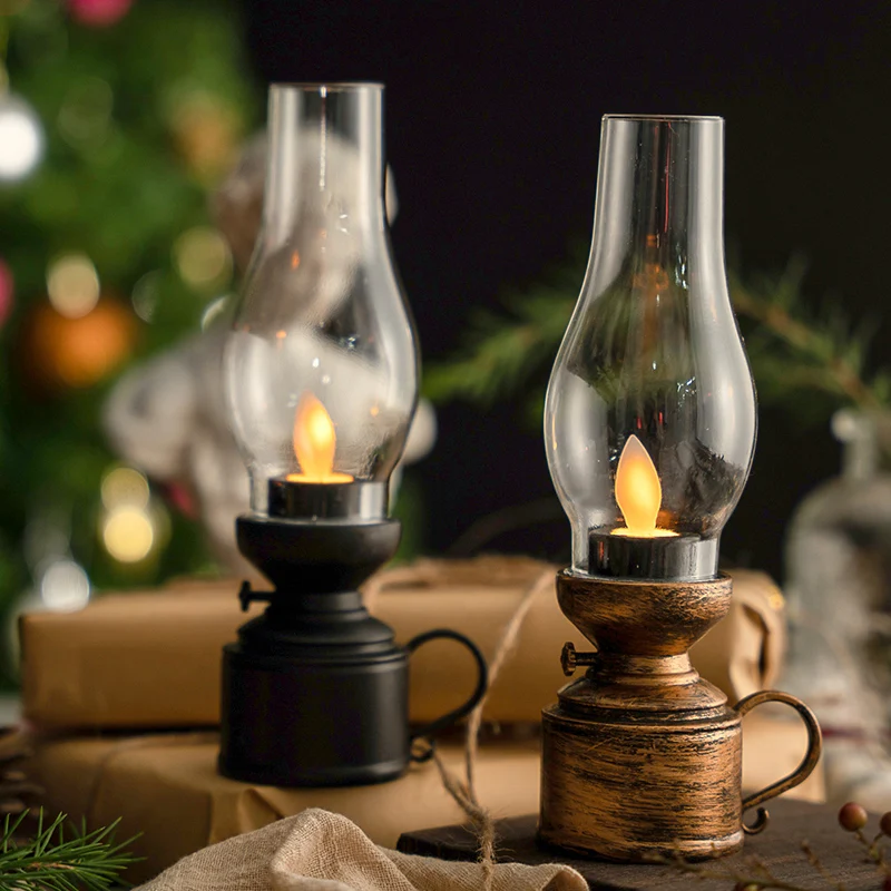 Retro olielamp elektrische vlamloze kaarslampen LED lantaarns creatief cadeau windverlichting kerosinelamp kleine lantaarn