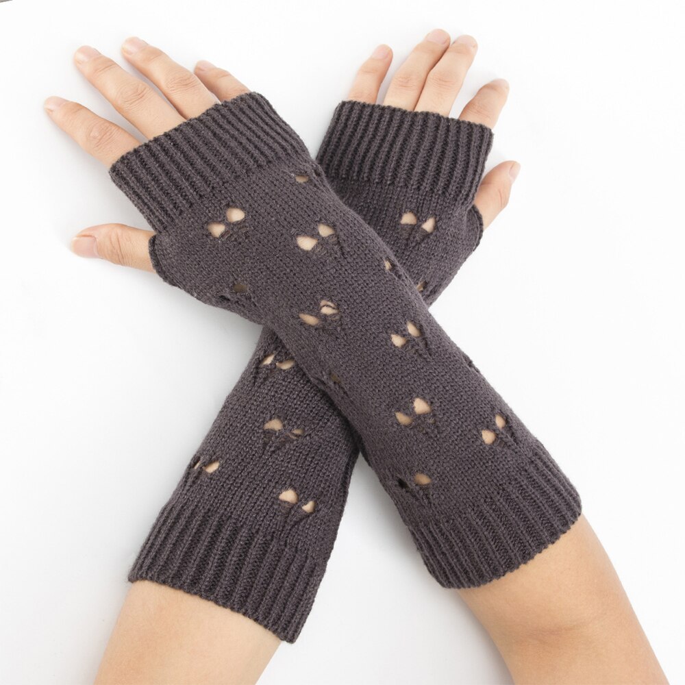Vrouwen Meisjes Handschoenen Mode Handwarmer Winter Handschoenen Vrouwen Arm Gehaakte Breien Hollow Hart Mitten Warm Vingerloze Handschoenen: 4