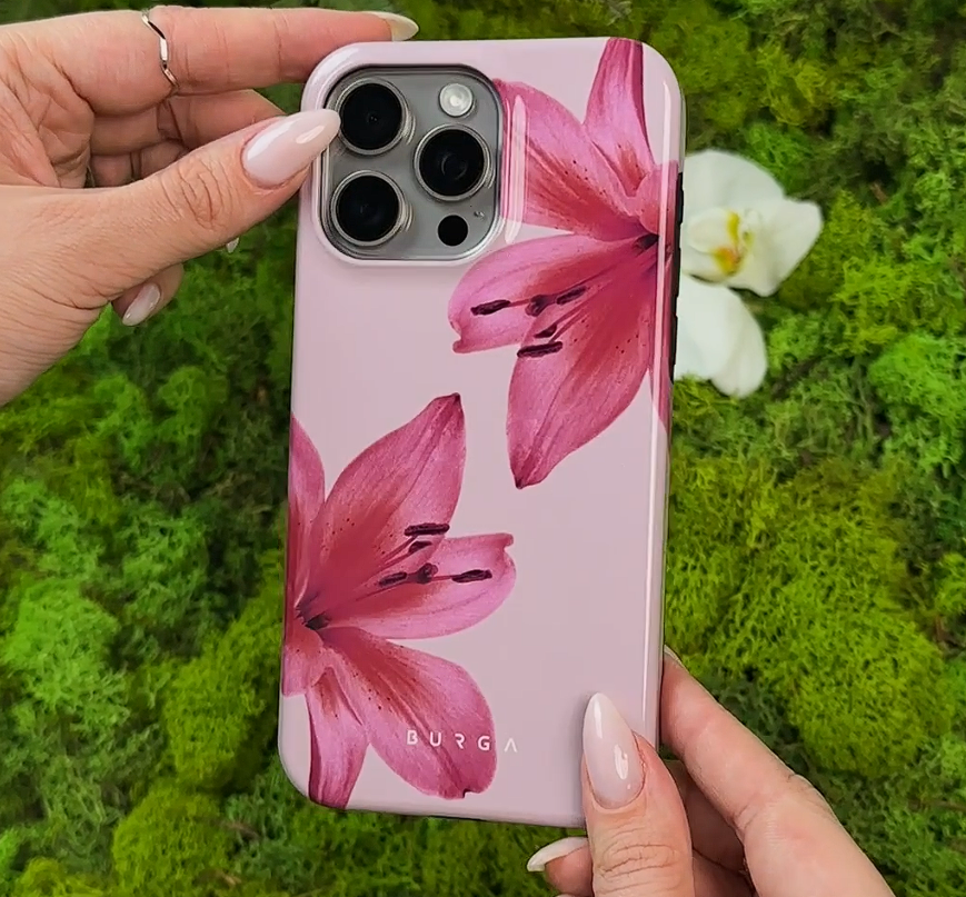 Rosa stort blomster-burga-telefondeksel til iphone 16 15 14 13 12 11 x xr xsmax 7 8 pro max Plus luksuriøst dobbeltlags bakdeksel