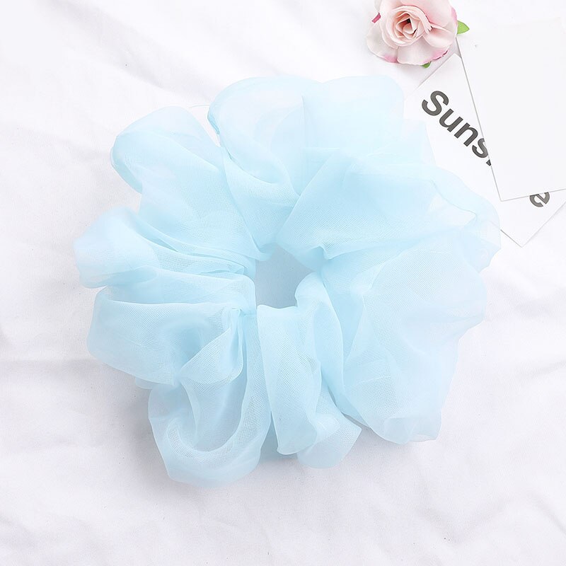 Scrunchies de malla de gran tamaño para mujer, cuerda romántica para el cabello rosa y azul, lazos para el cabello de Organza de tul transparente, accesorios para el cabello, banda para el cabello: Azul cielo