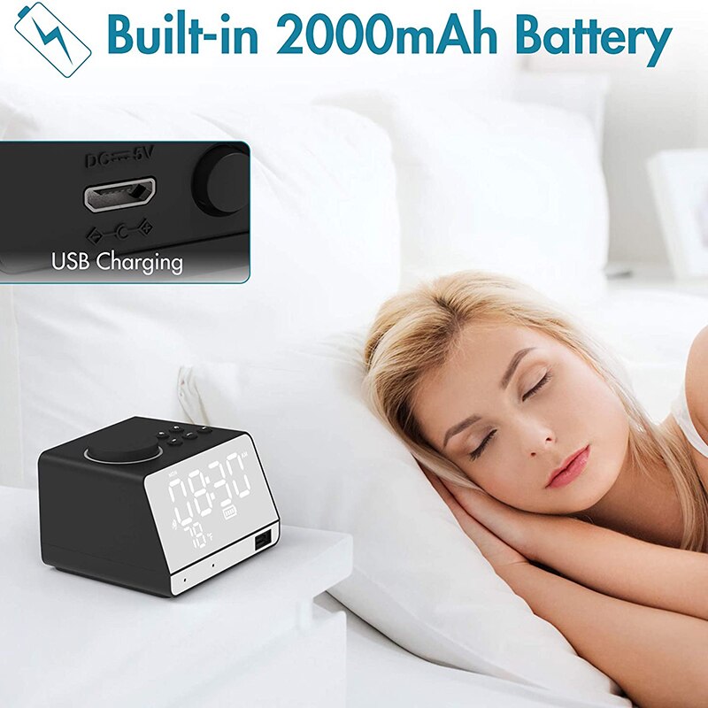 Digital Alarm Clock Radio, Dual Alarm with Bluetooth Speaker, Weekday/Weekend Mode, Snooze, FM Radio Sleep Timer