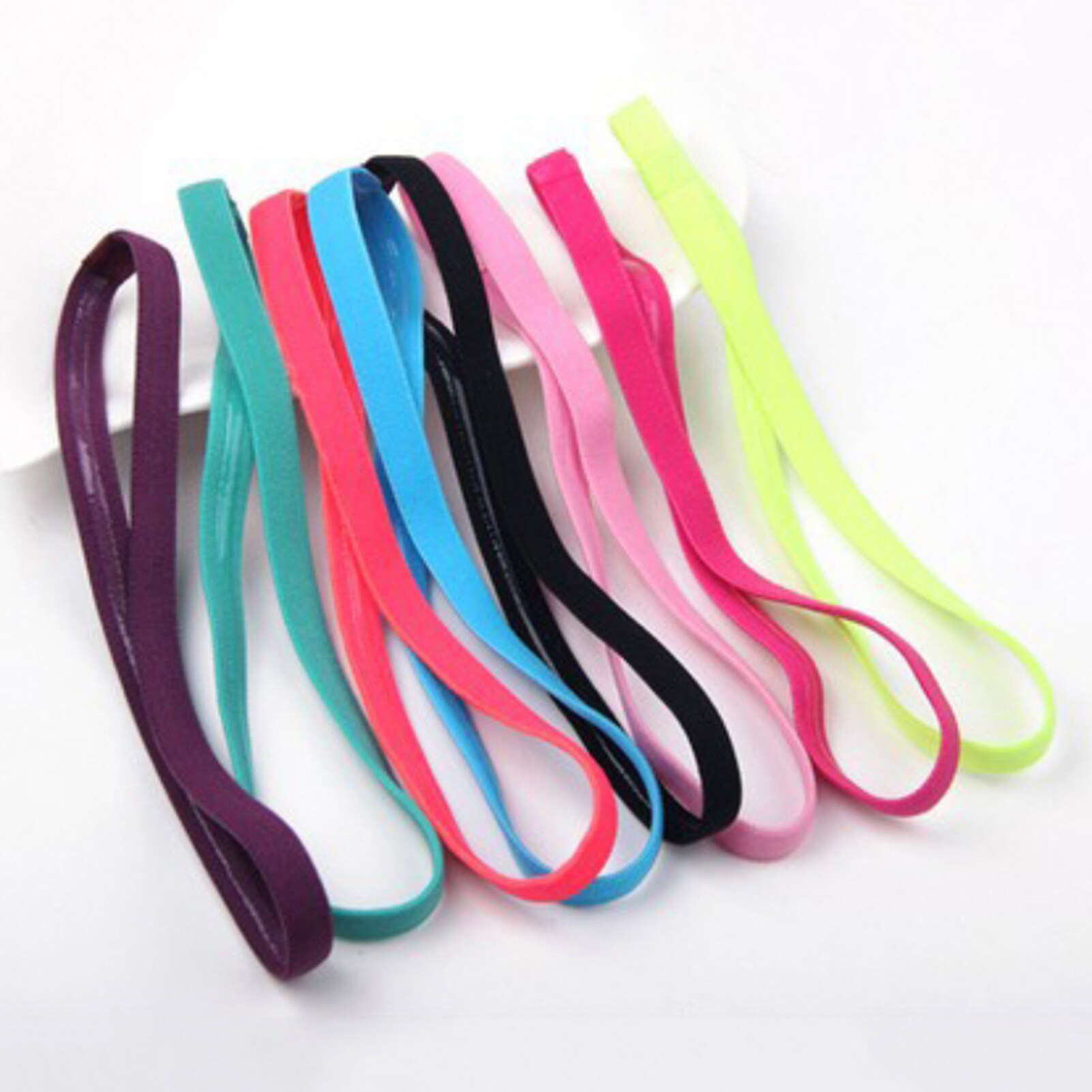 5Pcs Candy Farbe Frauen Männer Yoga Haar Bands Sport Stirnband Mädchen Sport Anti-slip Elastische Gummi Schweißband Fußball lauf