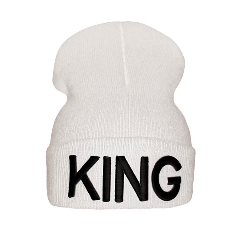 Bonnet tricoté pour Couple, chapeau unisexe, avec lettres KING et QUEEN brodées, Hip-hop, pour femmes et hommes, hiver: Black King Logo