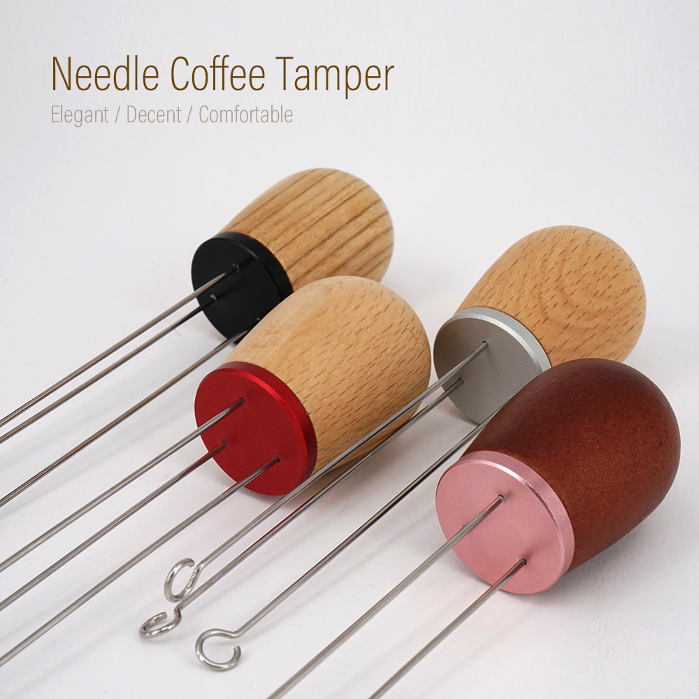 Needle Pin Coffee Tamper Distributor Espresso Stirrer Stirring Tool Stainless Steel Solid Wood Handle Coffee Leveler Accessories