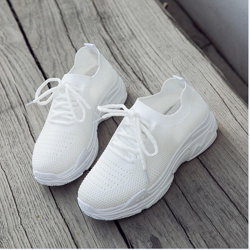 Sneakers White Coconut Shoes Woman Female Version Harajuku Breathable Elastic Socks Wild Sports Shoes Lightweight Fitness Yoga: white / 7