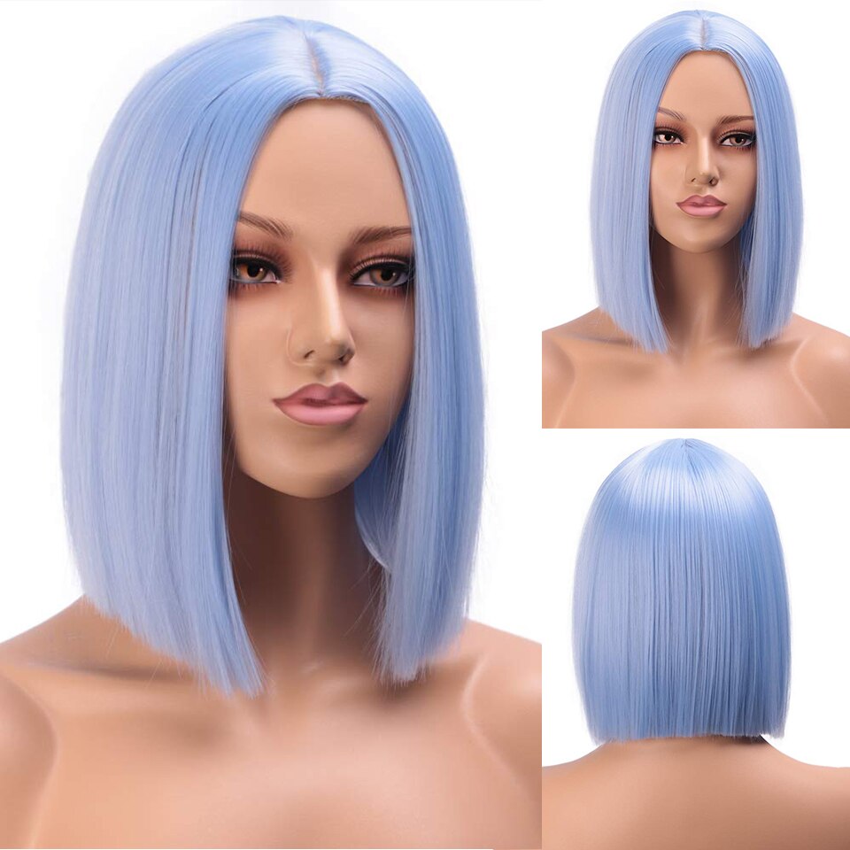 AISI HAIR Purple Bob Wig Straight Hair 12 Inch Synthetic Wigs for Black Women Pink Orange Colorful Cosplay Wig Heat Resistant: Blue