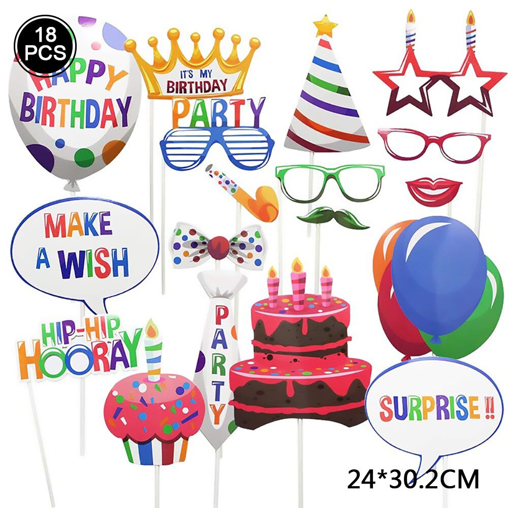Accessoires Photo à main en or Rose, moustache de jeu de mariage, décor d&#39;anniversaire pour enfants, accessoires Photo, masque de déguisement enterrement de vie de jeune fille: 18PCS  G