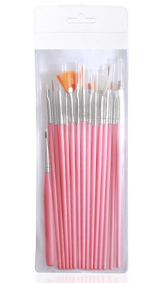 Juego de pinceles de maquillaje para uñas, juego de 15 unidades de pinceles de diamante para uñas, pluma de inmersión, Pluma de terapia de luz, conjunto de herramientas para manicura y belleza: Rosa