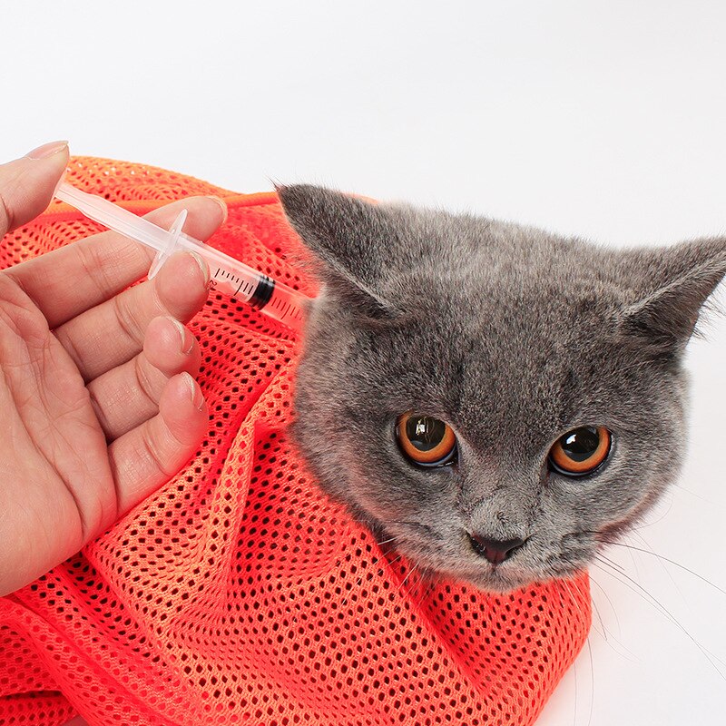 Bolsa de banho para gatos, mochila de malha para limpar as unhas, sem arranhões, com contenção para as unhas