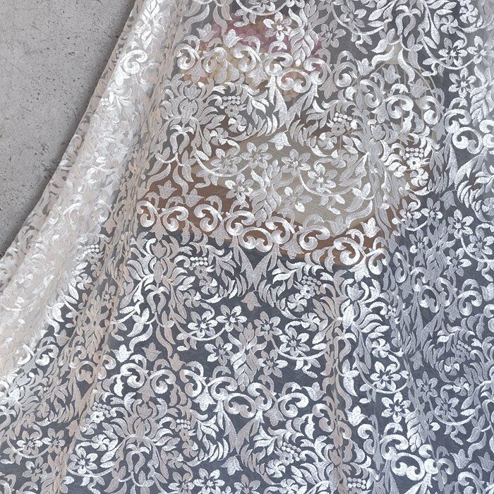 Palads europæisk stil knopp silke skærm broderi stof hvid brudekjole beklædningsgenstand stof hjem tekstil duge dekoration ac