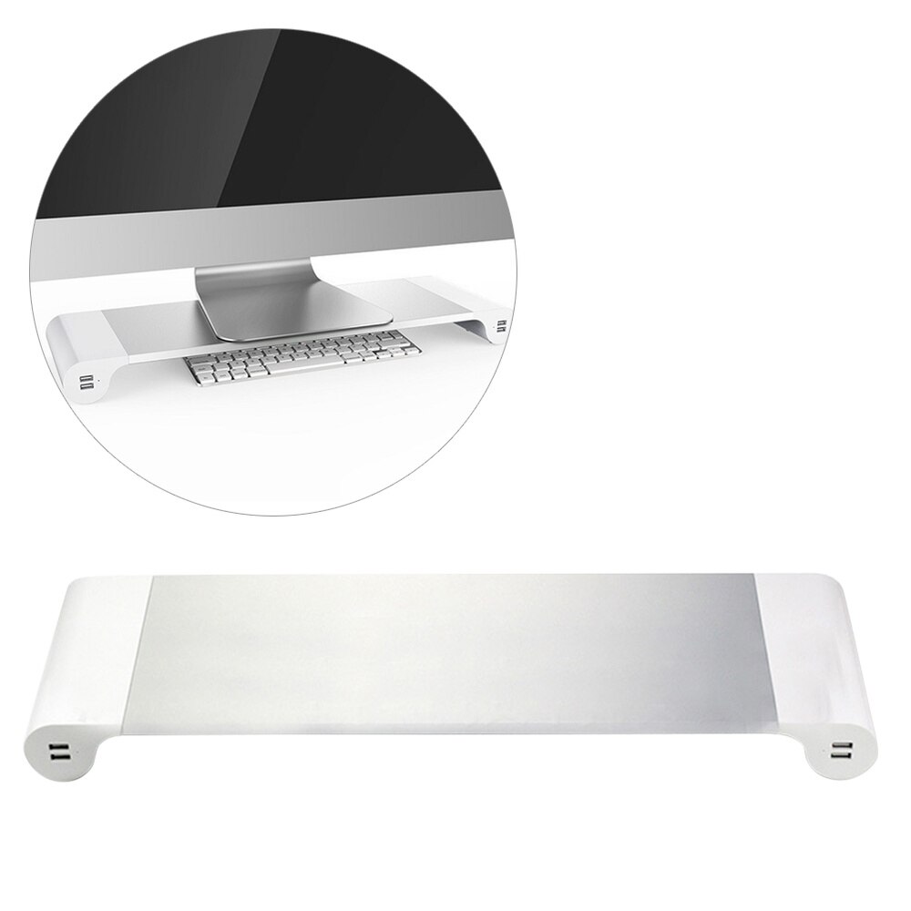 4 Usb-poorten Multifunctionele Desktop Monitor Stand Computer Scherm Riser Sterke Laptop Stand Bureau Houder Notebook Tv Plank met Ons: Silver