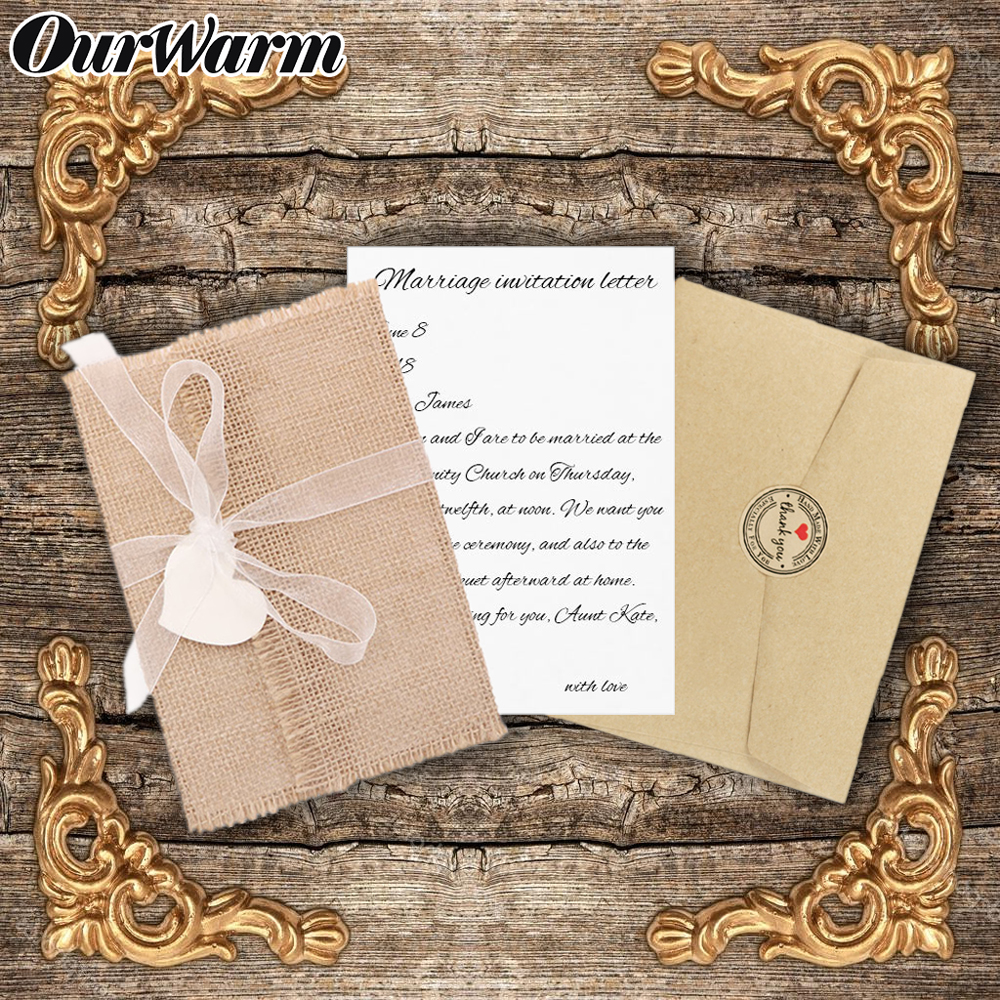 Ourwarm 10Pcs Rustieke Vintage Trouwkaarten Kaarten Jute Envelop Post Kaart Doop Bruiloft Baby Shower Partij Decoratie