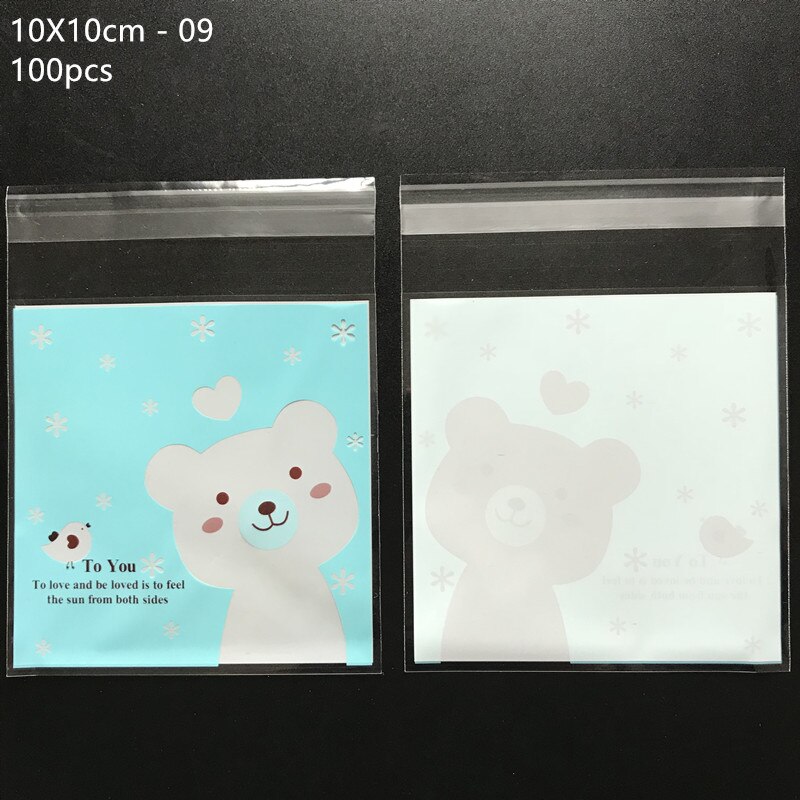 100pcs/lot 10*10cm Plastic Bags Animal Cookie&amp;Candy Bag Self-Adhesive For Wedding Birthday Party Bag Biscuit Packaging Bag: 10x10cm 09