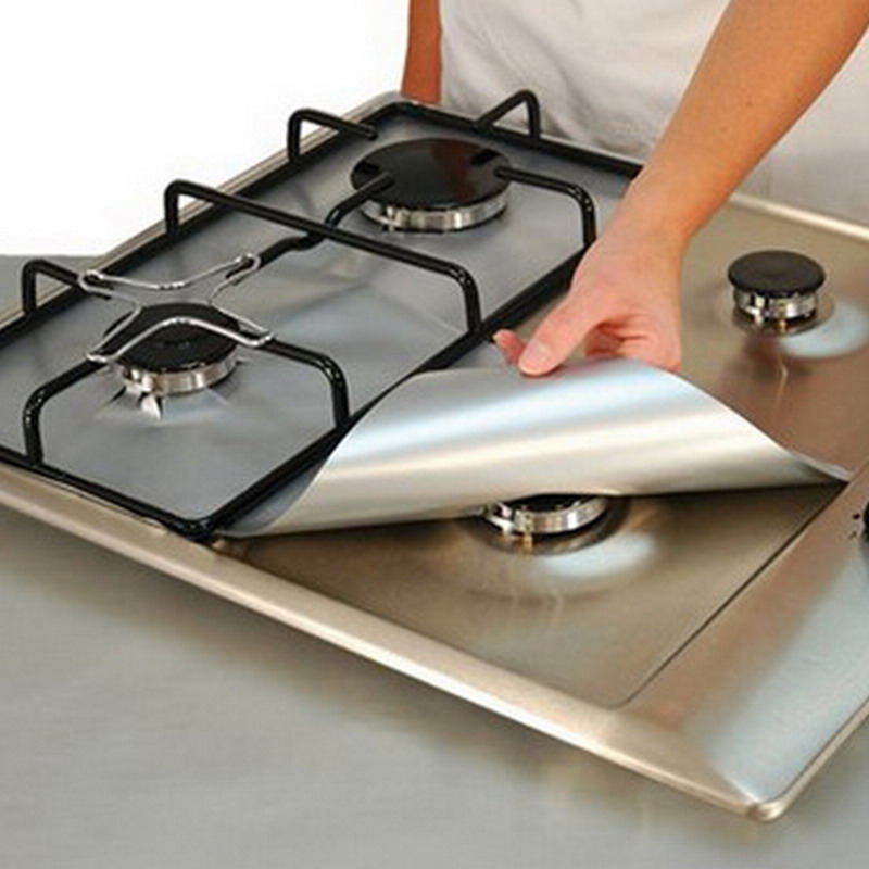 4 stuks Herbruikbare Folie Gas Kookplaat Bereik Gasfornuis Brander Protector Liner Cover Voor Cleaning Kitchen Tools