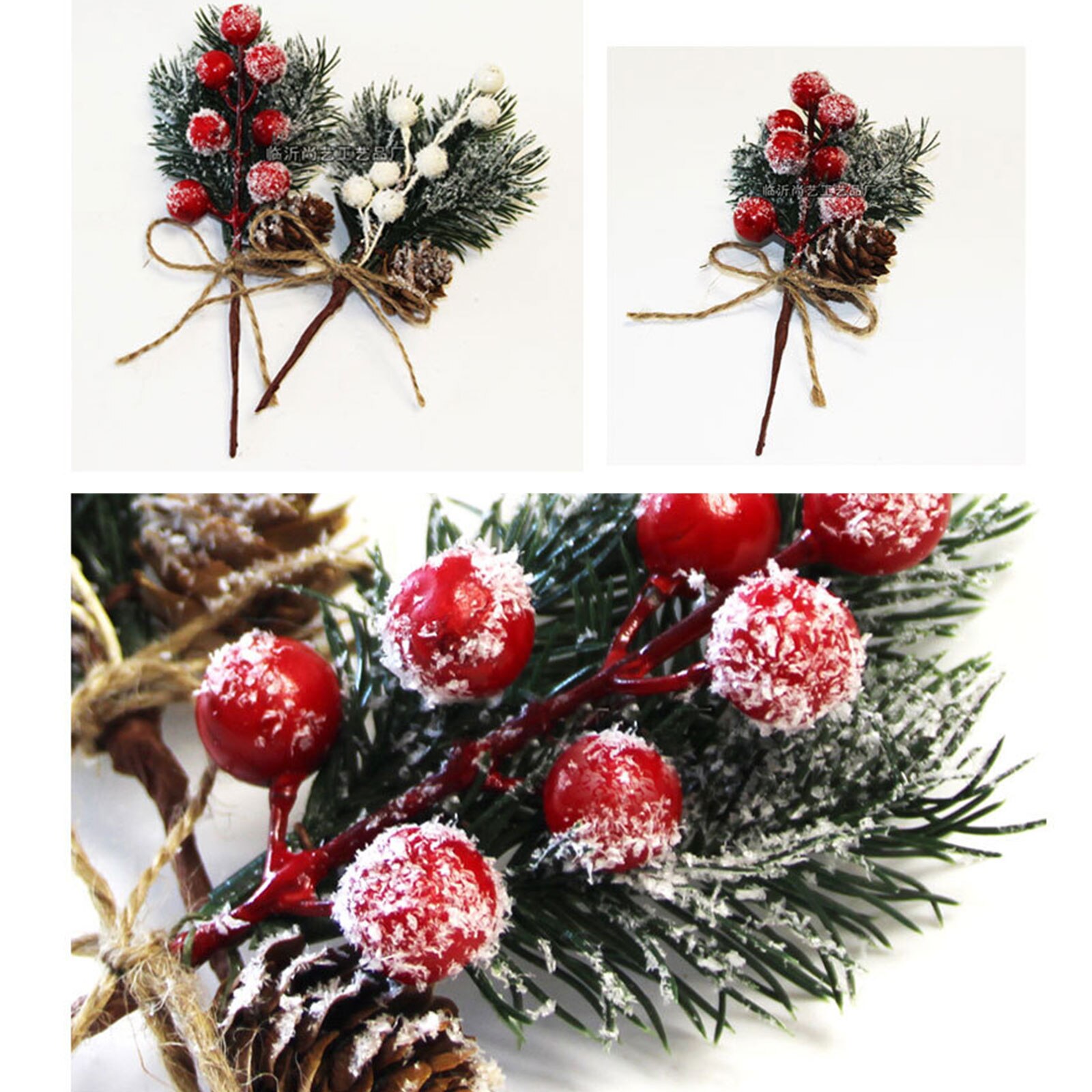 10pcs Plant Decorations Christmas bouquet Pine Needles Christmas Accessories 15cm Xams ornaments Holidays Tree Ornament Making