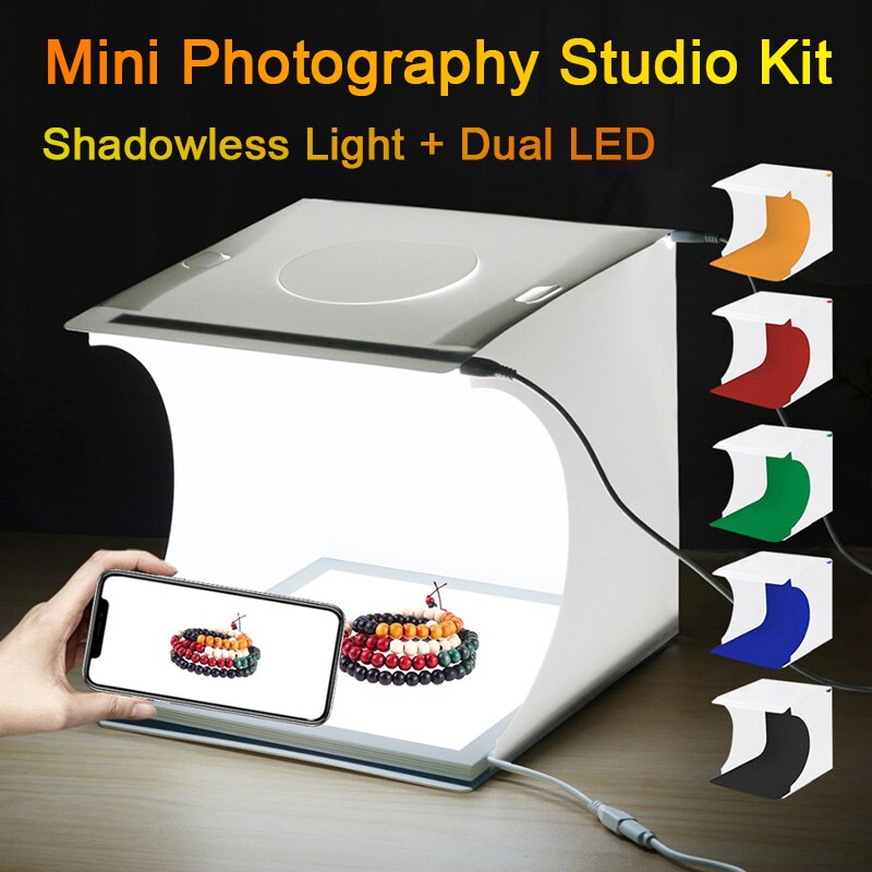 Box LED Panels Shadowless Light Shooting Tent Box w 6pcs Backdrops Photography Background 20CM Mini Folding Studio Lightbox Soft