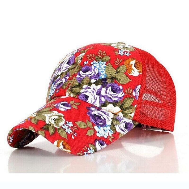 Suogry baseball cap kvinde sommer blomster dame drenge piger snapback hip hop flad hat: Rød