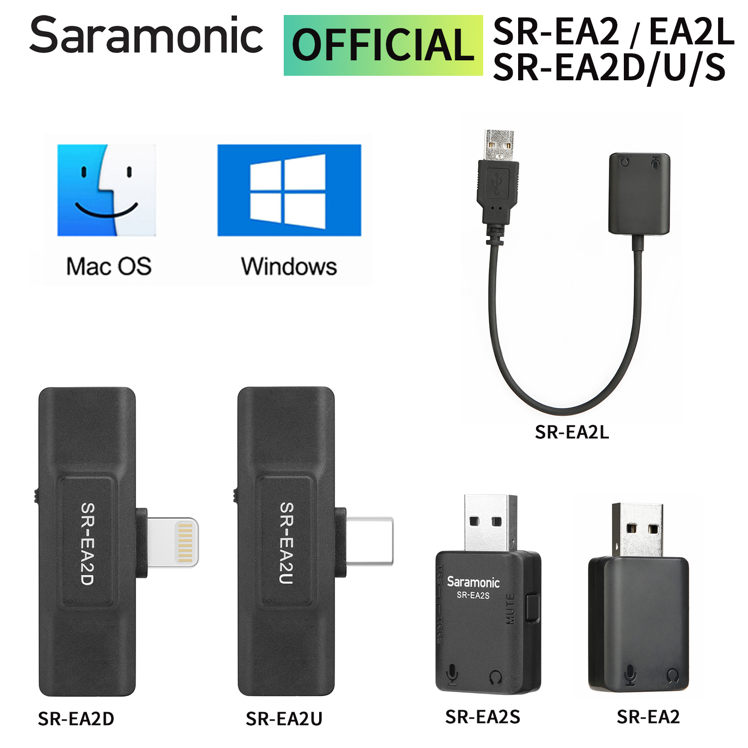 Saramonic SR-EA2 Audio Adapter Met Lightning Type-C Usb Connector Voor Smartphone Pc Iphone Computers 3.5Mm Trs/trrs Microfoon