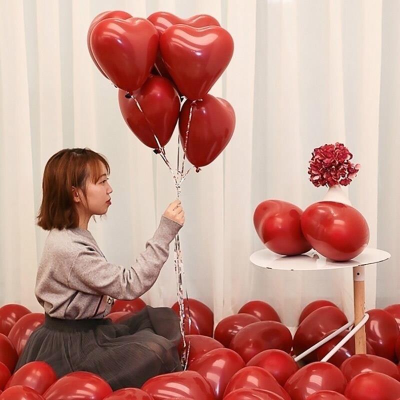 10/20Pcs Ruby Red Latex Ballonnen Hart Opblaasbare Lucht Helium Ballon Valentijnsdag Huwelijk Wedding Party decoratie