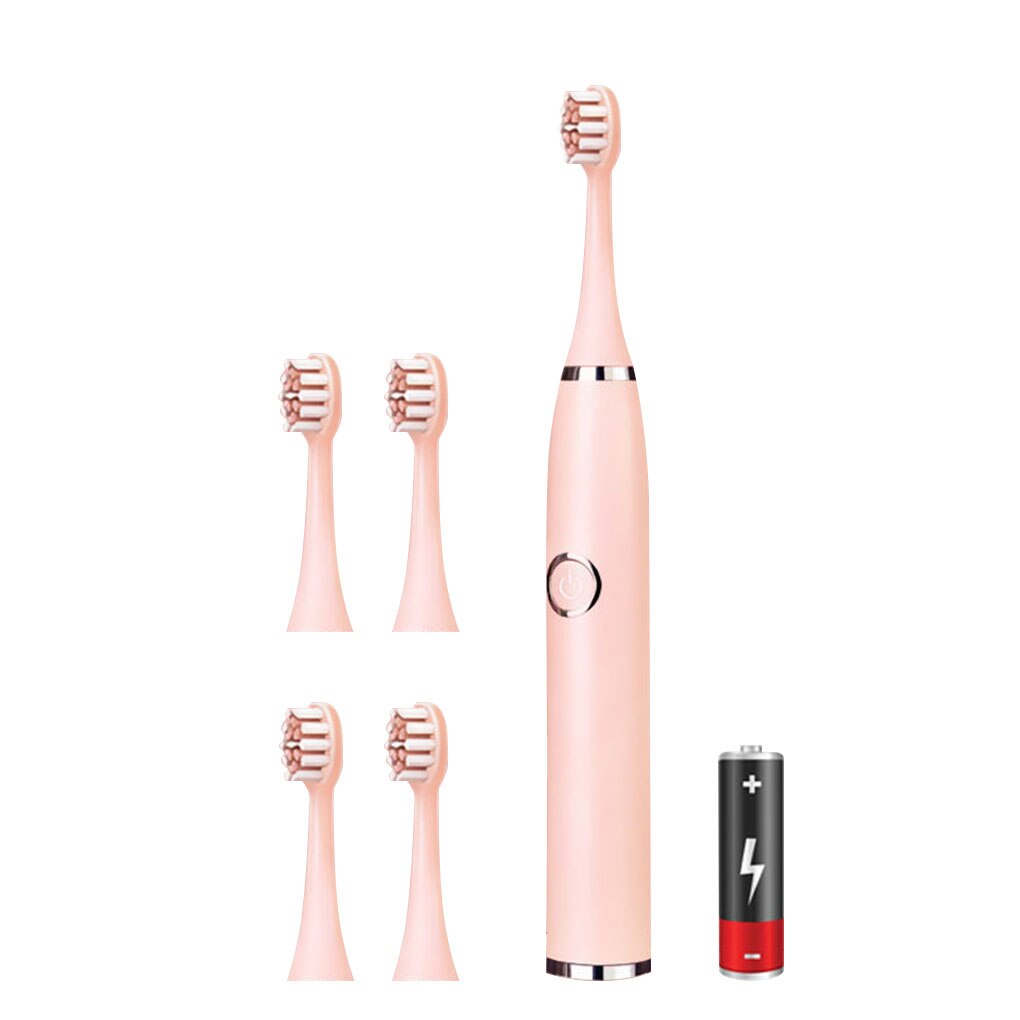 Brosse à dents électrique Super sonique pour adultes et enfants, avec minuterie intelligente, pour le blanchiment, IPX7, étanche, batterie AA remplaçable: Pink 5 Heads