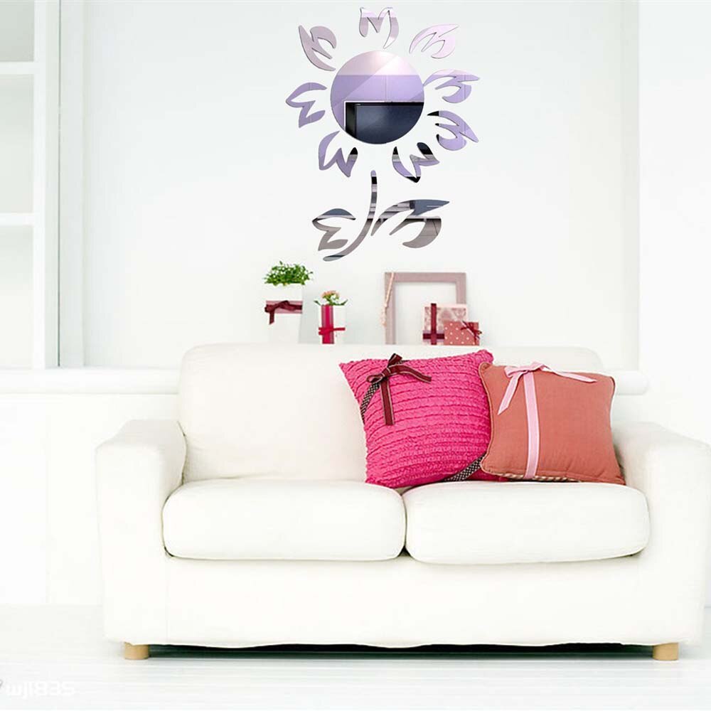 3D Sunflower Shape Mirror Stickers Silver Acrylic Room Background Home Decoration Self-Adhesive Art Spiegel Stickers