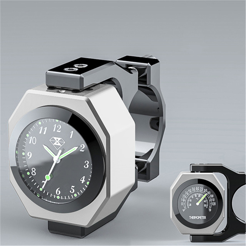 Moto Motocross moto étanche température lumineuse universelle guidon monture horloge moto montre thermomètre: Argent