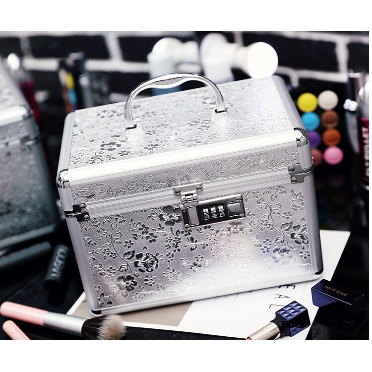 Aluminiumslegering værktøjskasse kuffert kosmetisk etui, smykker makeup opbevaringsboks bryllupsdag fødselsdag rejse bagage taske