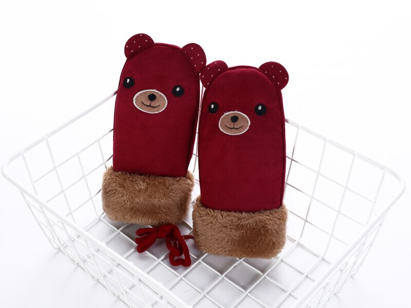 Winter kinder jongens meisjes winter handschoenen beren patroon zachte dikke sneeuwbal vechthandschoenen: Marineblauw