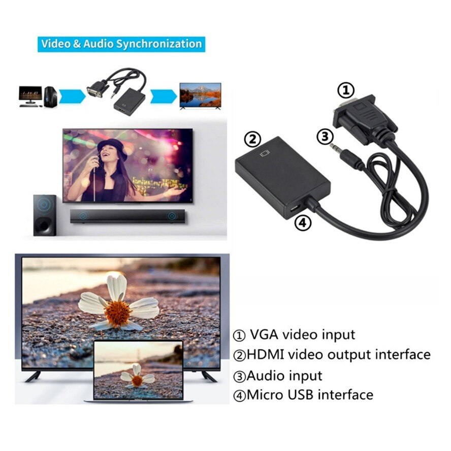 Hd 1080P Vga Naar Hdmi-Compatibel Converter Adapter Vga Adapter Voor Pc Laptop Naar Hdtv Projector Video Audio hdmi Naar Vga Hd