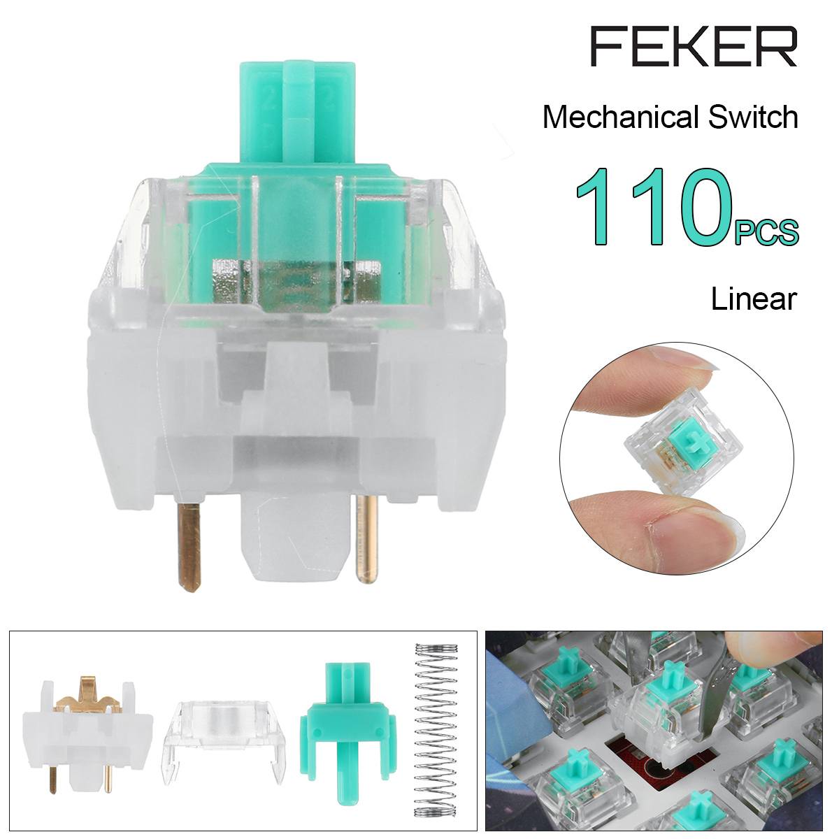 FEKER Mechanical Keyboard Switches 110 PCS 45g 3pin Linear Milky Green Switch for mechanical keyboard Cherry Mx Compatible