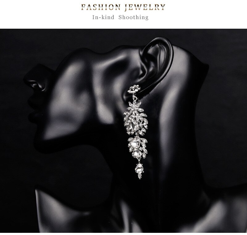 Klassische Kristall Lange Ohrringe für Frauen Schmuck Klar Farbe Strass Hochzeit Partei Baumeln Ohrringe Bräute: BA152