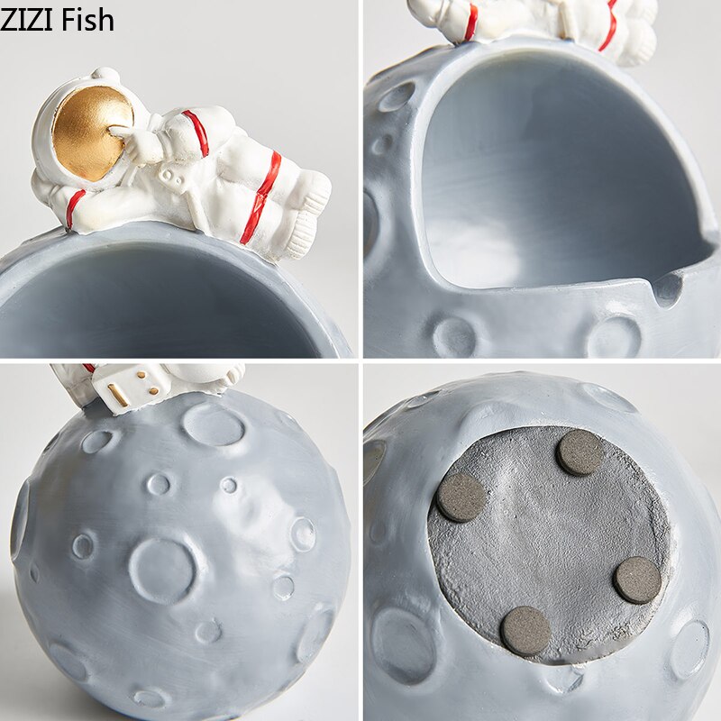 Cenicero moderno de resina europea con forma de astronauta, para novio, decoración creativa para salón, Luna, artesanías, decoración para el hogar