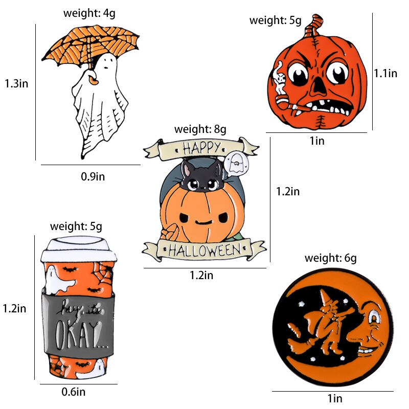 glücklich Halloween Emaille Stifte Kaffee Kürbis Geister Katze Hexen Schmuck Magie Hütte Broschen Abzeichen Revers Stifte Für Festival