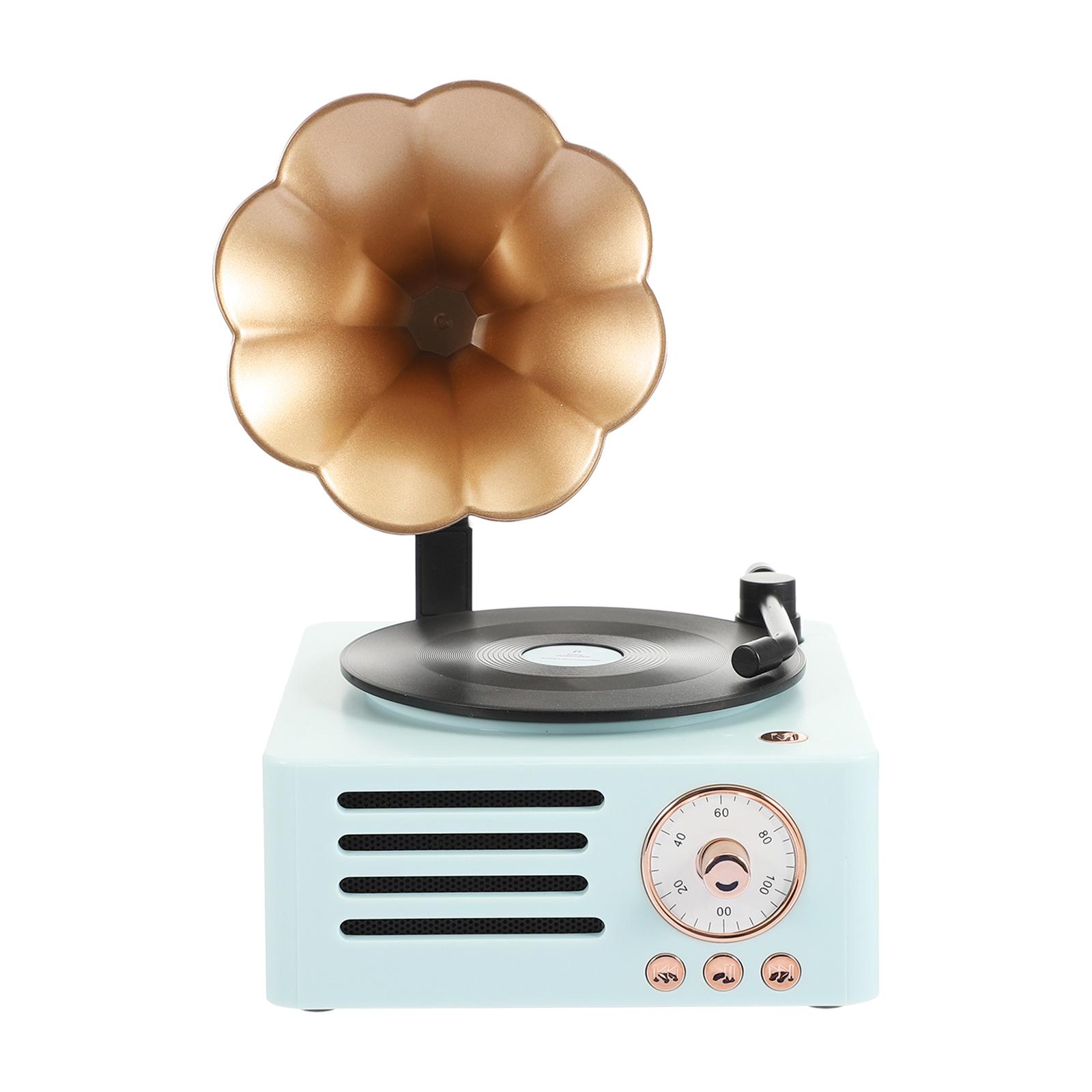 Turntable Record Player Bluetooth 5.0 Library Classic All in One Stereo Speakers Bluetooth Speaker for Yoga Room Bar Decoration: Blue