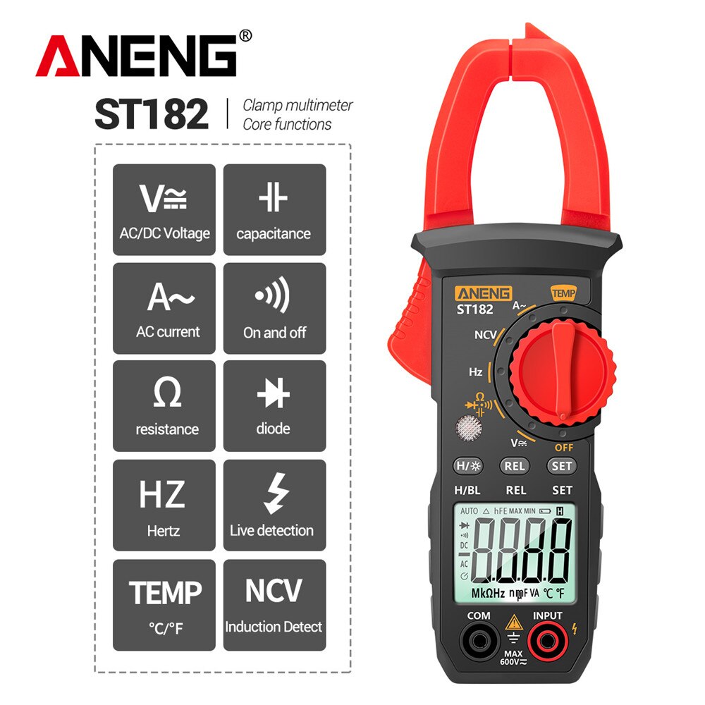 Digitale Clamp Meter AC Strom Multimeter DC/AC Spannung Amperemeter Spannung Tester Amp Hz Kapazität NCV Ohm Test ST182 meter