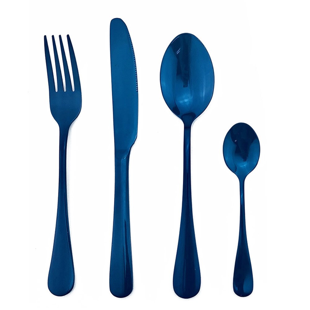 24PCS Noble Blue Stainless Steel Flatware Set Dinnerware Cutlery Set Knife Forks Coffee Spoons Box Black Golden Silverware Set: Gold   Box / Blue  24pieces