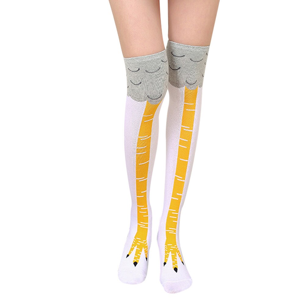 Funny 3D Chicken Toe Feet Socks Cartoon Animal Thigh Socks With Chicken Print toe Women Men Feet Thigh Socks#p8: White
