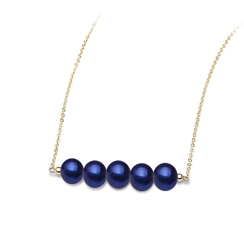 Real 925 Sterling Silver Pendant Women,Wedding Natural Freshwater Round Pearl Necklace Anniversary: Navy Blue