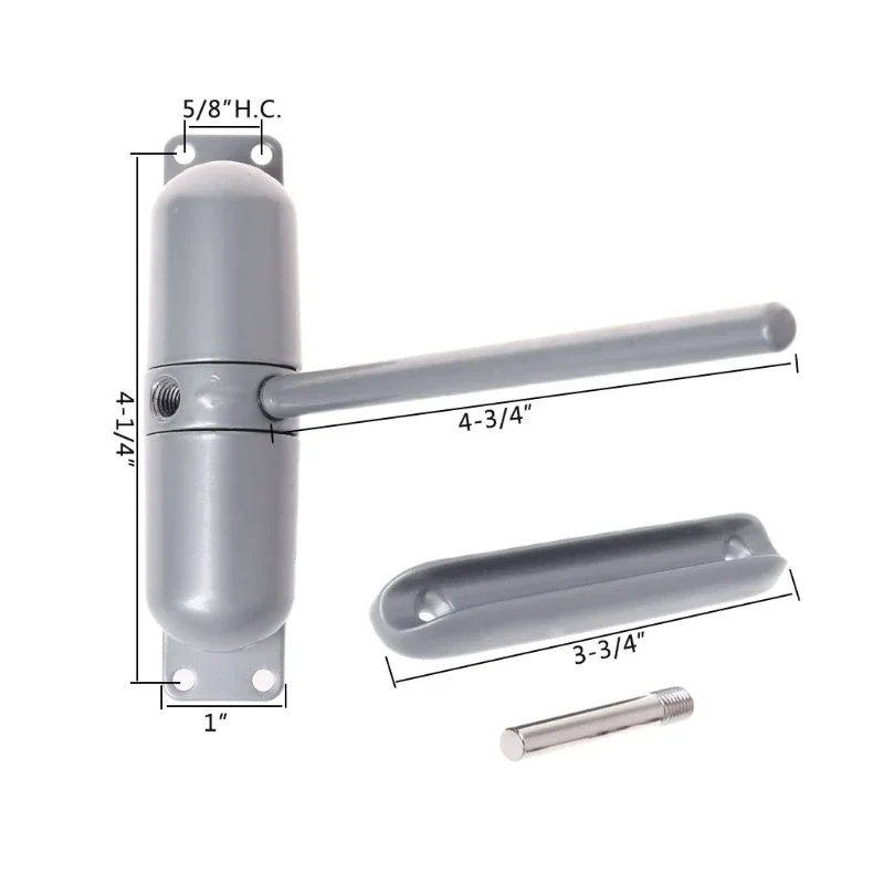Superfície ajustável Montada Automatic Spring Closing Door Closer, Fire Rated Door Stopper, Door Hardware, White Zinc Alloy, 20-70kg: CINZA