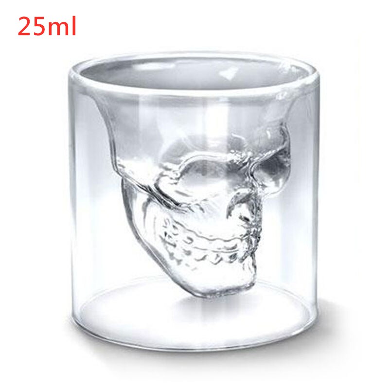 2Pcs 25Ml Dubbel Glas Schedel Cup Twee Manieren Shot Transparante Kristallen Schedel Head Cocktail Melk Champagne Whisky Wodka wijn Glas: 1pcs 25ml