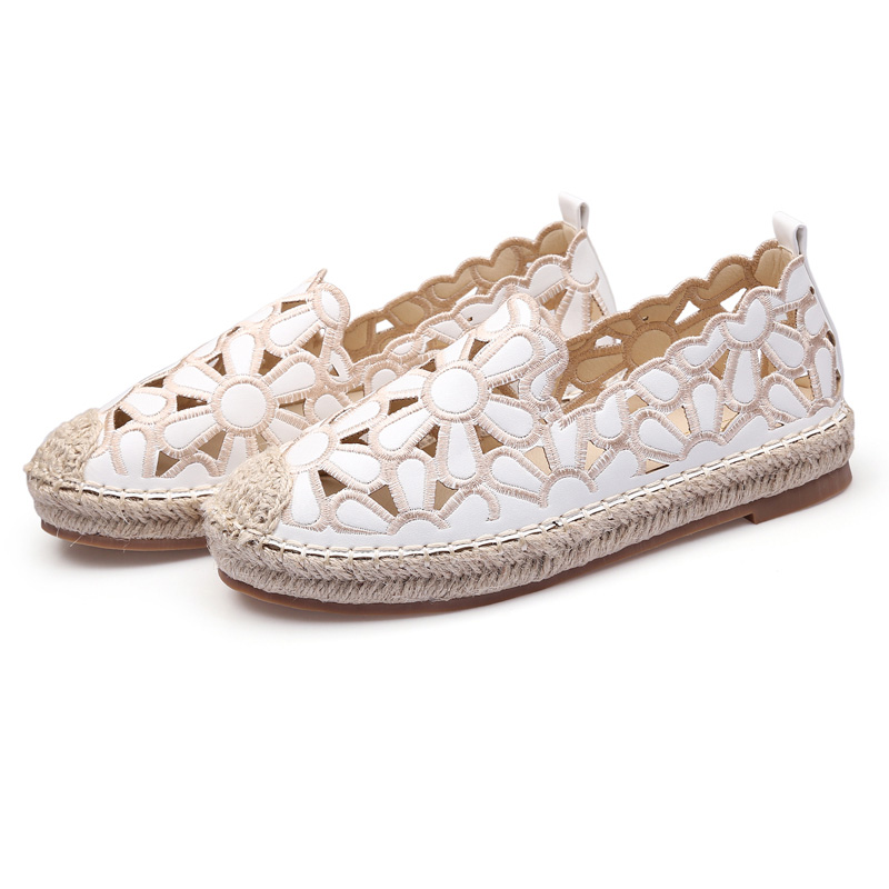 Women Straw Shoes Flat Heel Shallow Mouth Women Flower Hollow Casual Shoes Summer Flat Shoes Mujer Chaussuress: Beige / 6