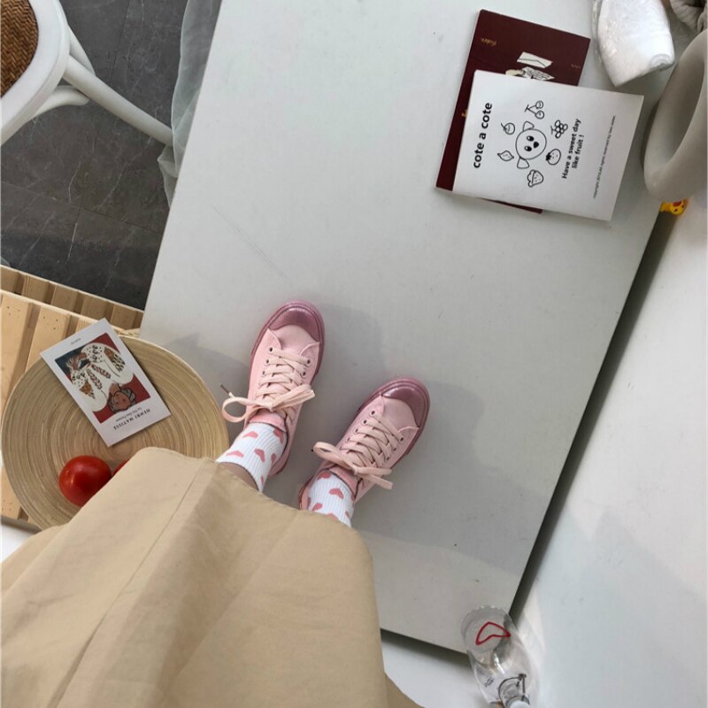 Roze Canvas Wandelschoenen Meisje Hart Vrouwelijke Studenten Koreaanse Versie Van De Wilde Schattige Ademend Sport Schoenen M2-79