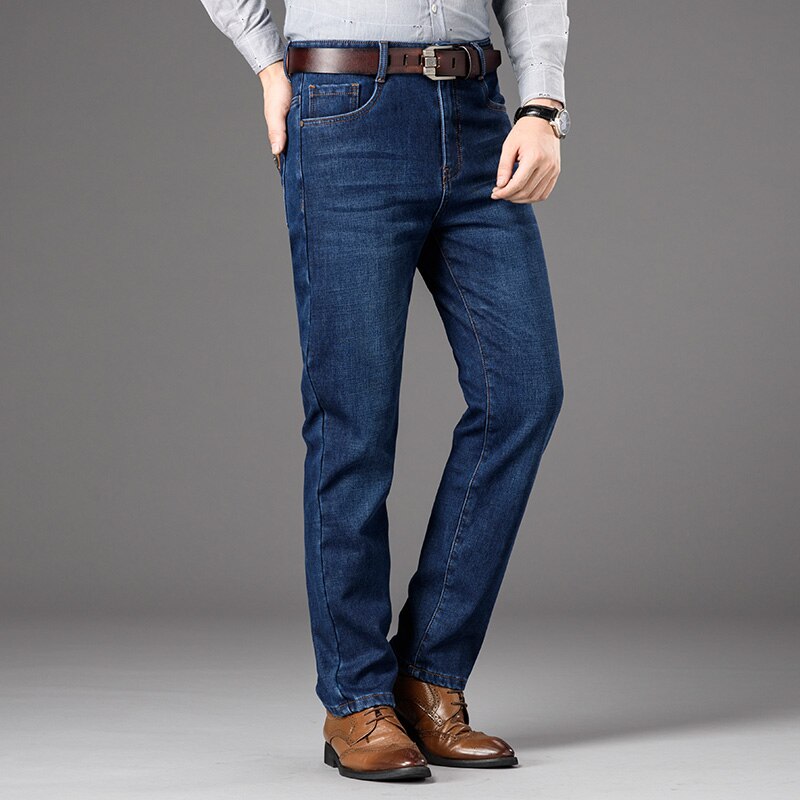 NIGRITY Winter Men's Warm Fleece Jeans Stretch Casual Straight Thick Denim Flannel Jeans Soft Pant Trousers Plus Size 28-44